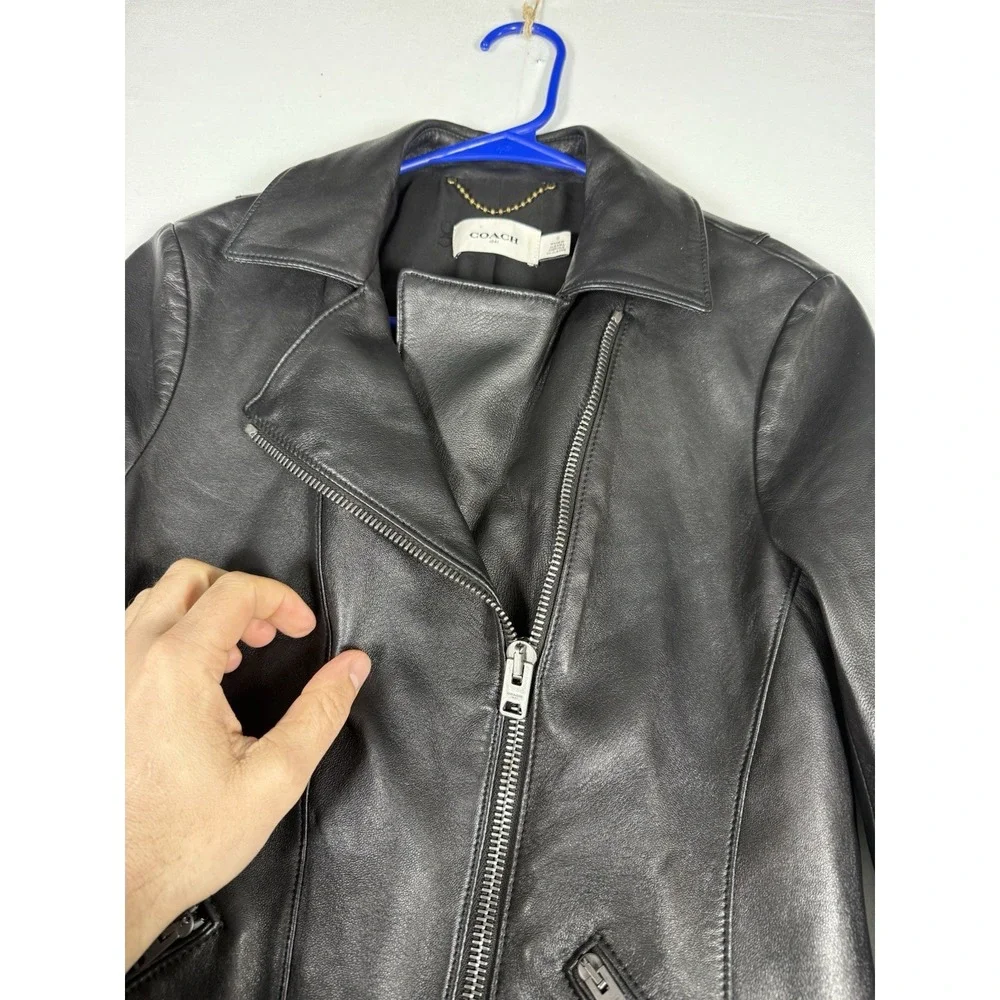 Coach Leather Moto Jacket Black Women's 0 Lamb Skin Full Zip